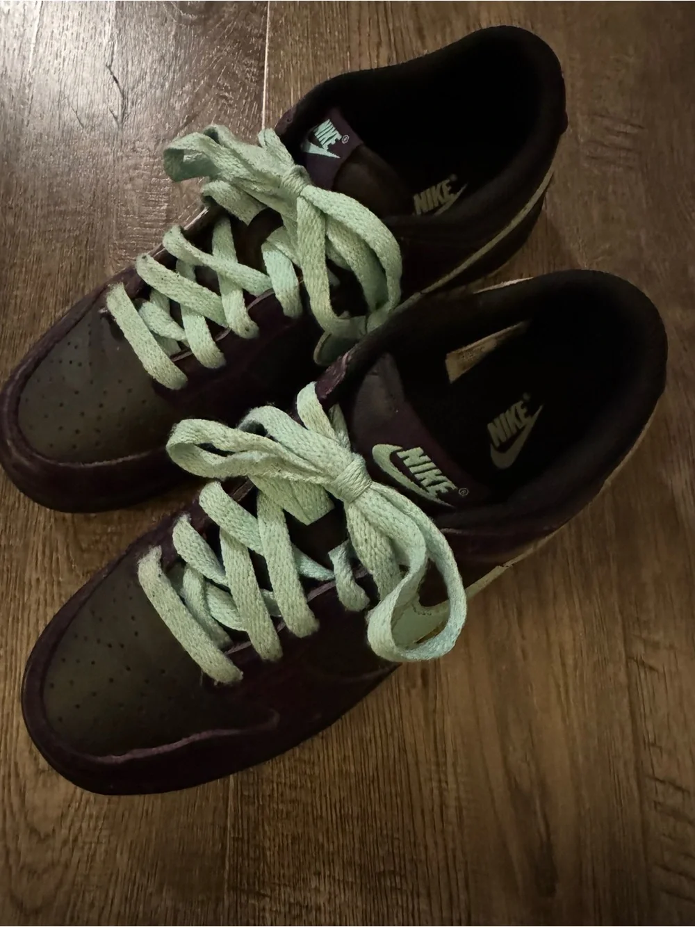 Nike Dunk Low Kids Sneakers Purple/Green Leather Lace-Up Low Top US 5.5Y